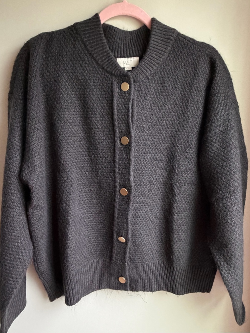 LOFT Charcoal Textured Button-Front Women's Cardigan